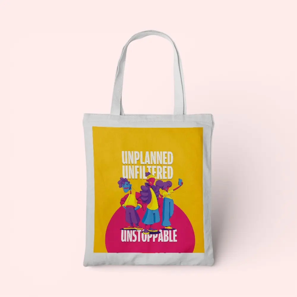Holi Unplanned. Unfiltered. Unstoppable- Tote Bag- 14*16 inches- White — image 1