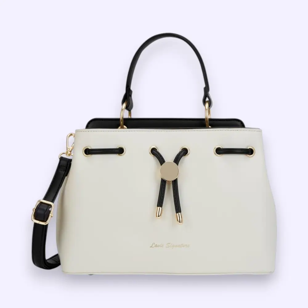Lavie Signature Bahamas Small Leather Satchel Handbag- White — image 1