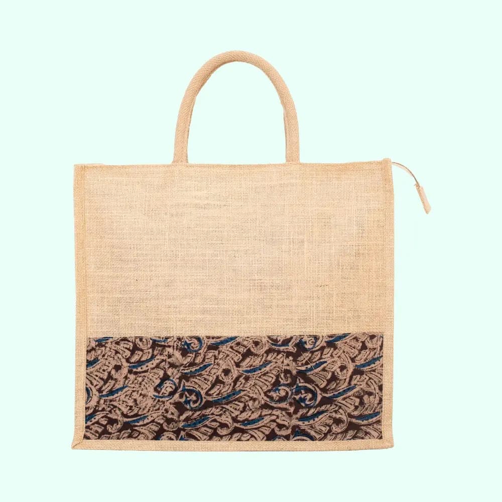 Oblique Chestnut Jute & Kalamkari Bag — image 1