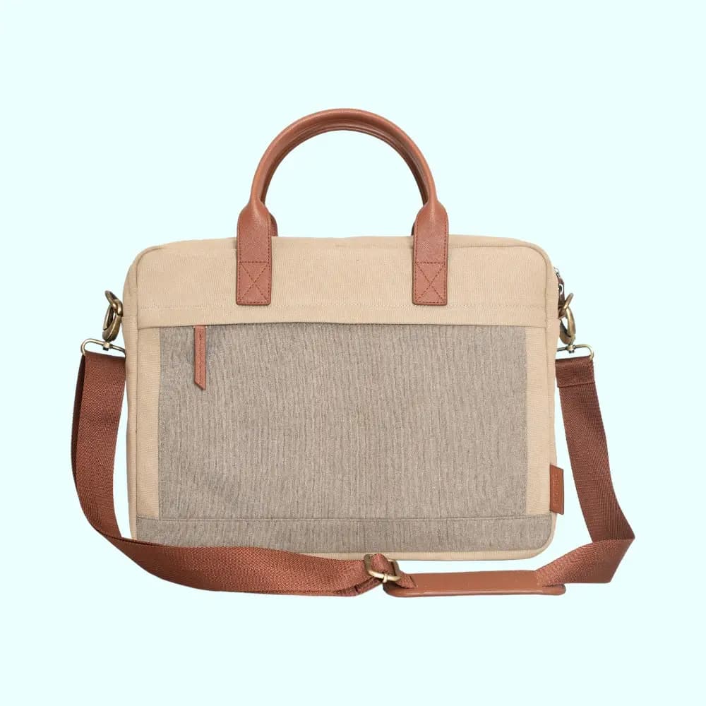 Trooper Laptop Bag- Beige with Natural Brown — image 1