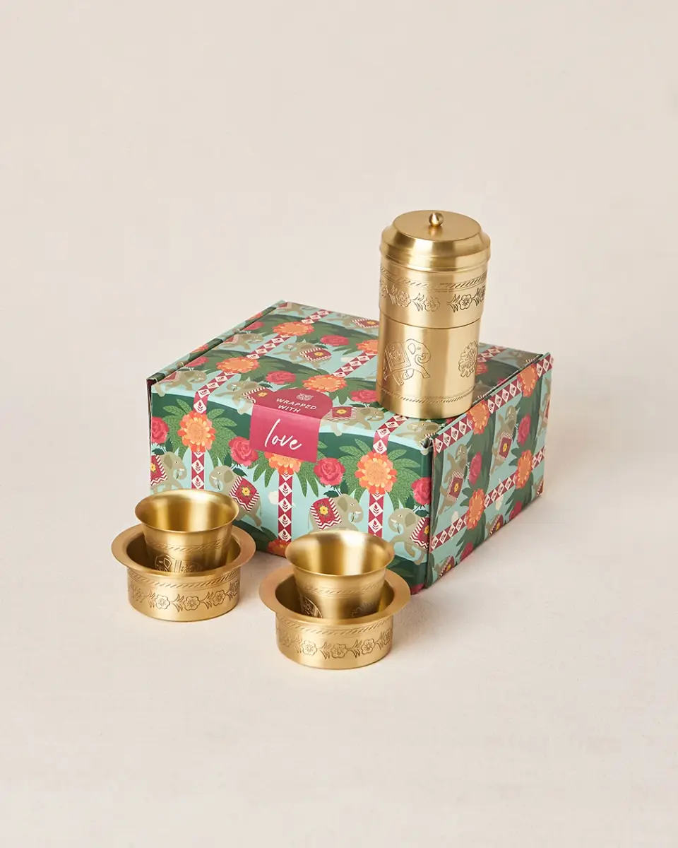 Royal Tusker Brass Filter Coffee Gift Set - Set of 3 | Palace Memoirs — image 1