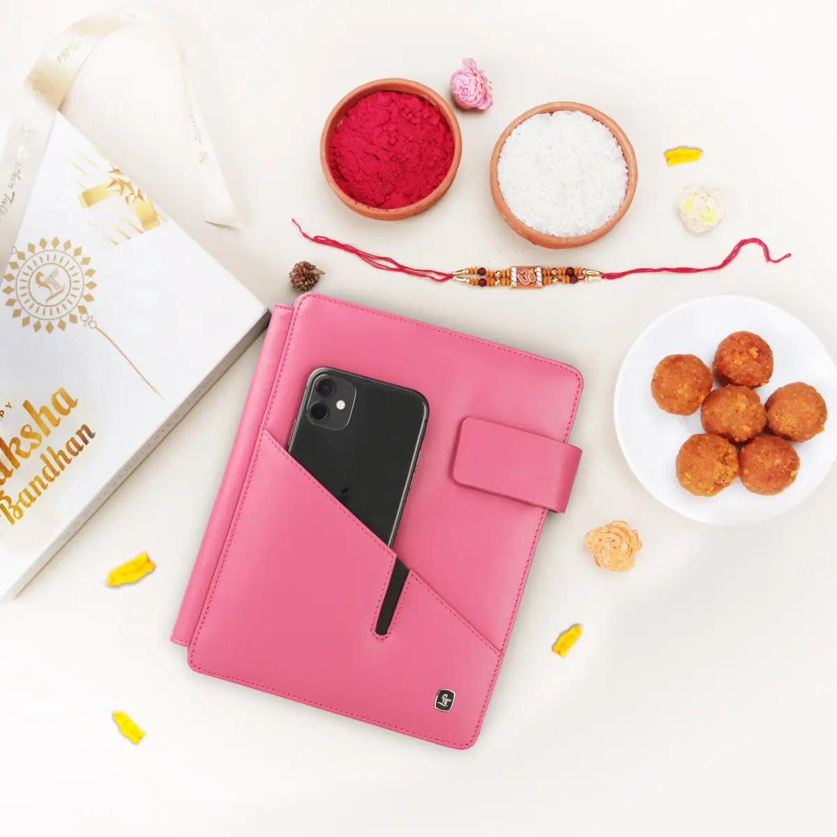 Raksha Bandhan Gift | Melunge Leather Diary For Men & Women | Genuine Leather Journal / Notebook | Color: Pink — image 1