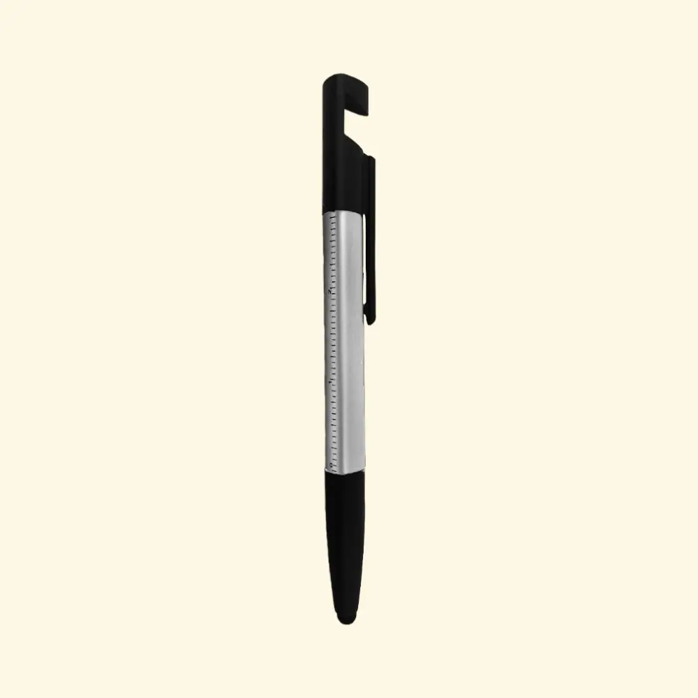 6 In 1 Pen With Phone Stand Cleanner Ruller And Tools And Stylus- Silver — image 1