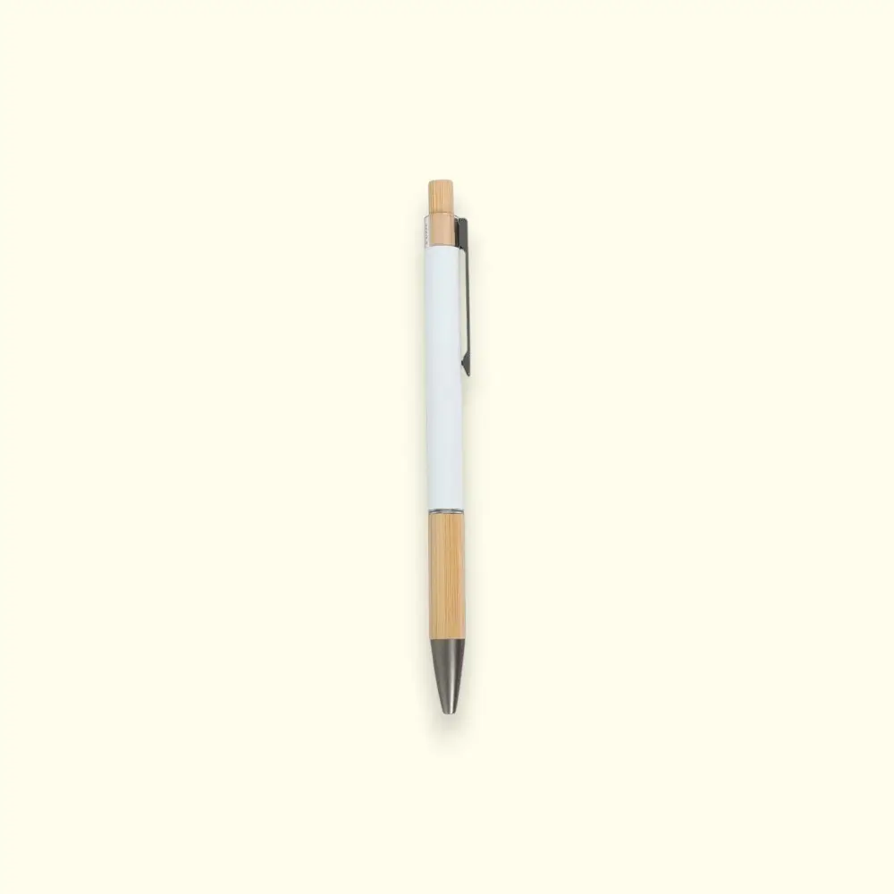 Fuzo Caneta Metal Pen with Bamboo Grip- White — image 1