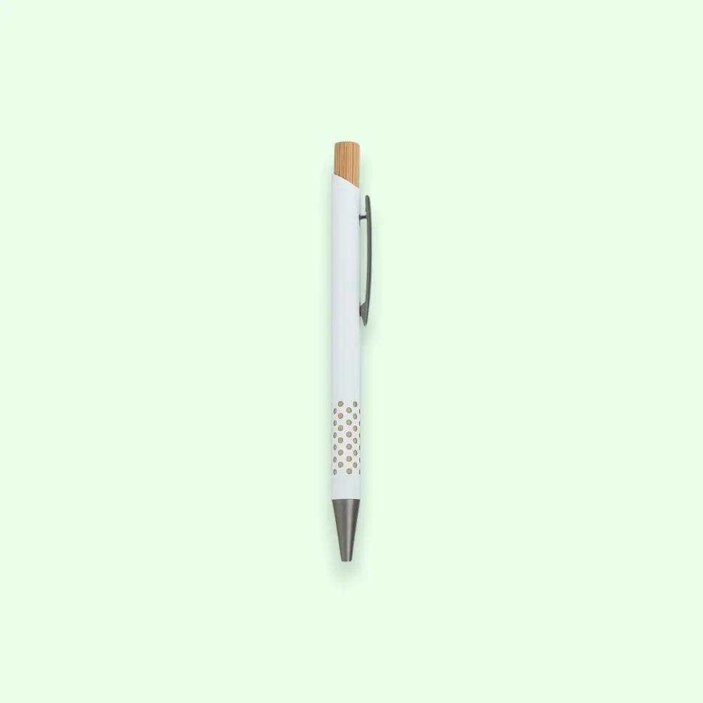 Fuzo Penna Metal Pen with Bamboo Top- White — image 1