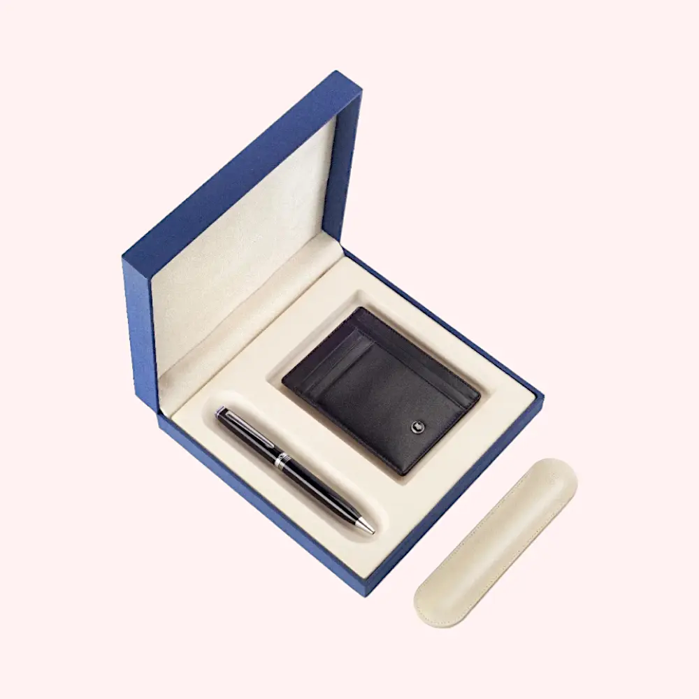 Lapis Bard Black Chrome Ballpoint Pen with Mayfair Credit Card Holder Gift Set- Black — image 1