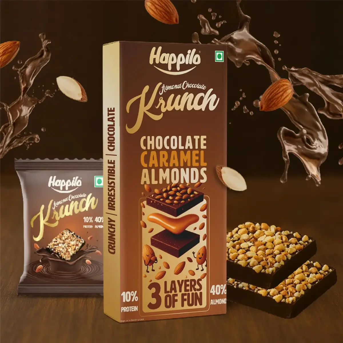 Happilo Premium Almond Chocolate Krunch Gift Pack 51g (Pack of 3, 17g) — image 1