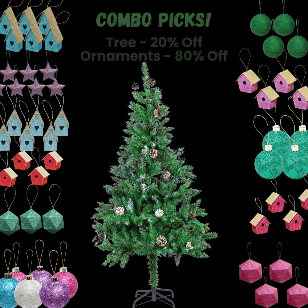 7 Feet - Frosted Christmas Tree with Metal Stand & Pine Cones (210cm) 1pc Box (Ornaments Combo) β image 1