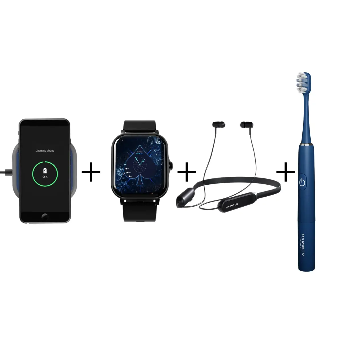 Hammer Flex Charger| Pulse Ace Smartwatch| Sting Lite Neckband| Flow 2.0 Blue Toothbrush (Combo of 4) — image 1