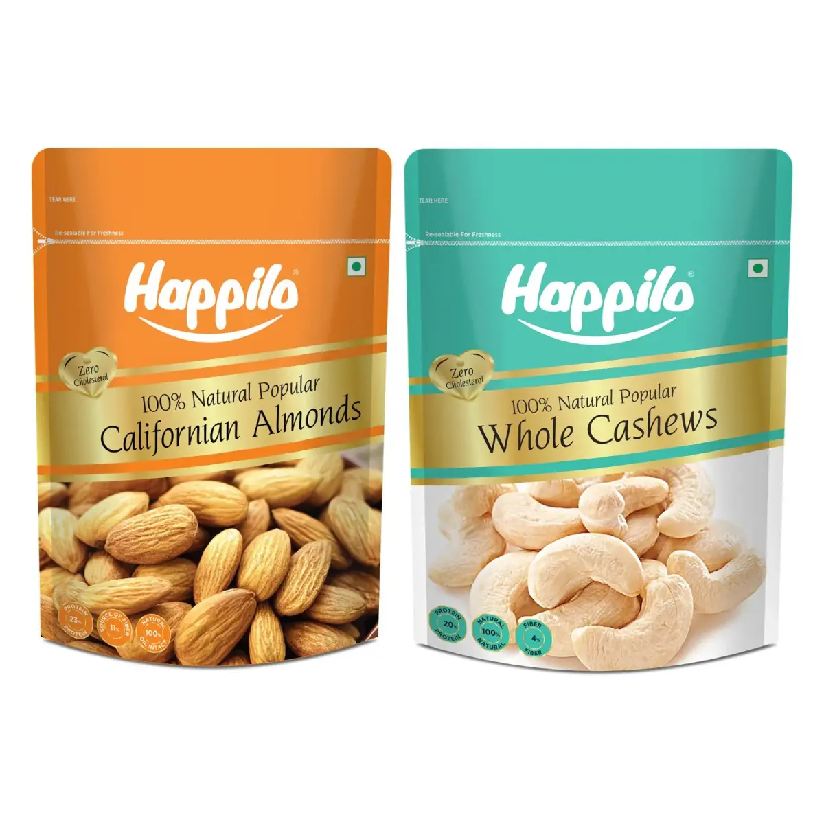 Happilo Popular Nuts Combo 800g (California Almond 400g & Whole Cashew nuts 400g) — image 1