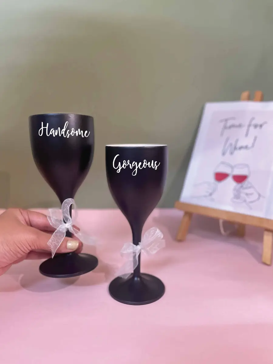 Non Breakable Couple Wine Glass Gift Set - Handsome & Gorgeous Wine Glasses - Set of 2 -Black — image 1