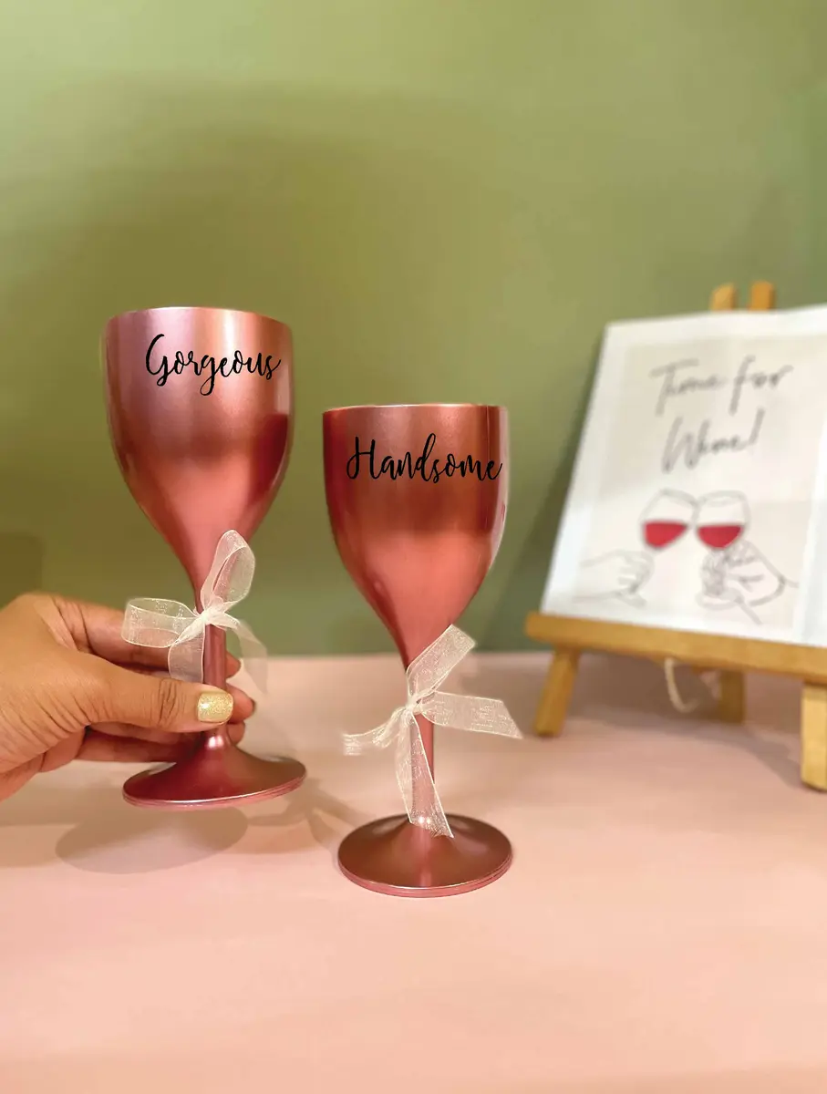 Non Breakable Couple Wine Glass Gift Set - Handsome & Gorgeous Wine Glasses - Set of 2 - Rose Gold — image 1