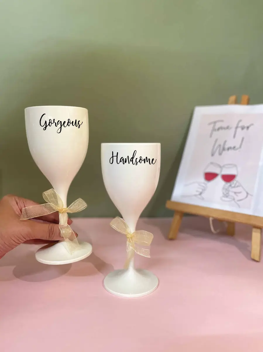 Non Breakable Couple Wine Glass Gift Set - Handsome & Gorgeous Wine Glasses - Set of 2 - White — image 1