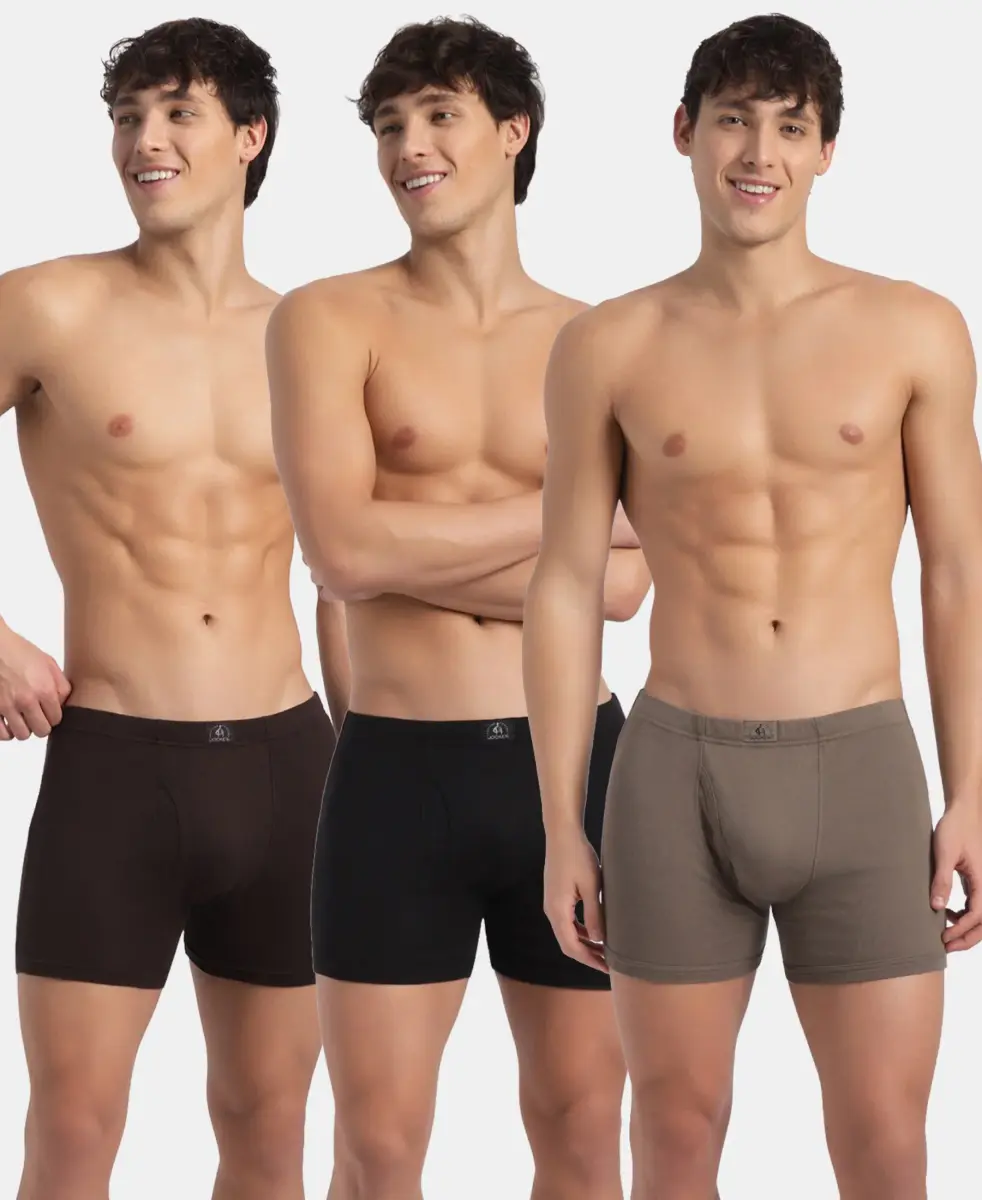 Super Combed Cotton Rib Solid Boxer Brief with Ultrasoft and Durable Waistband - Black, Dark Khaki & Brown (Pack of 3) — image 1