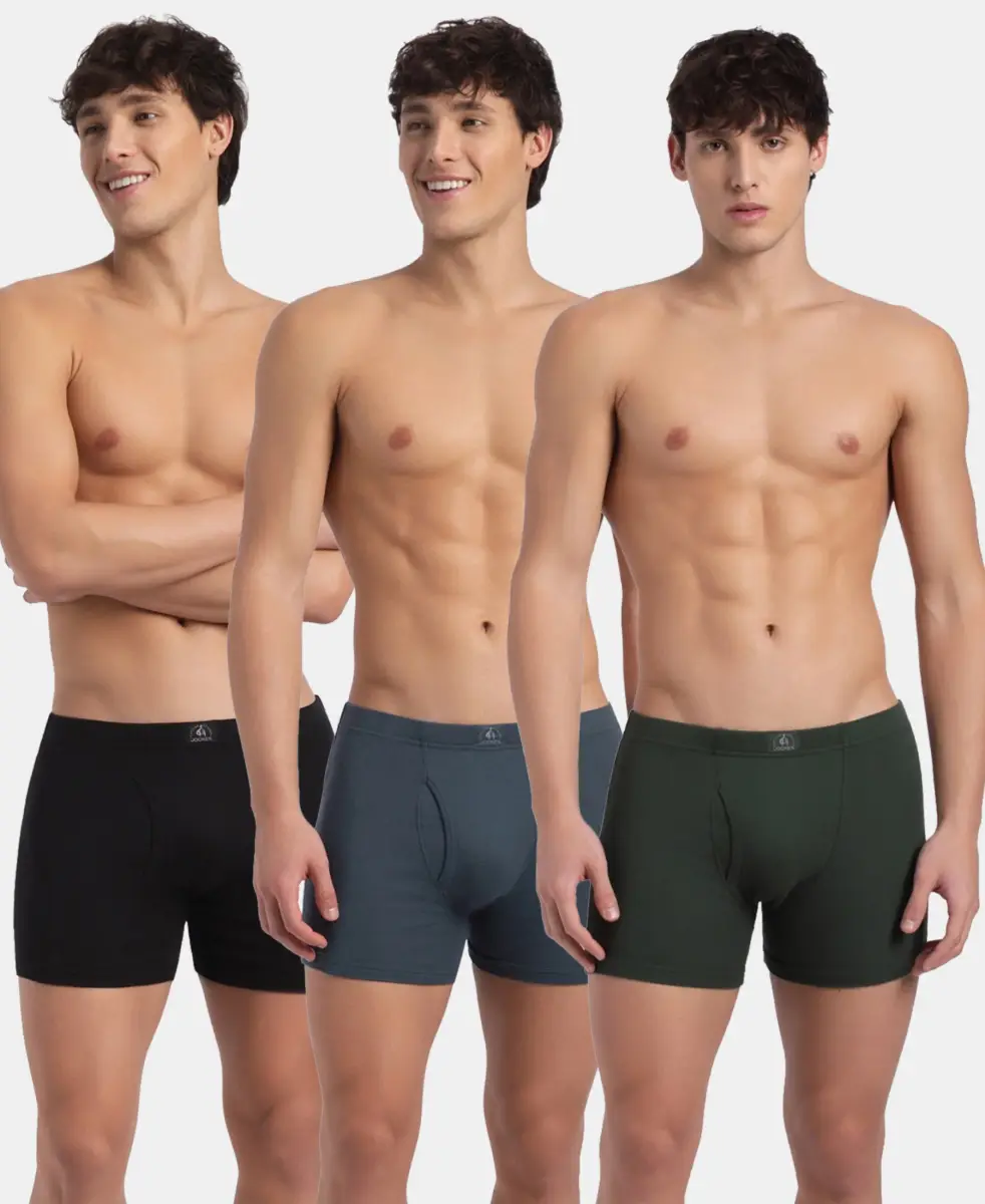 Super Combed Cotton Rib Solid Boxer Brief with Ultrasoft and Durable Waistband - Black, Deep Forest & Deep Slate (Pack of 3) — image 1