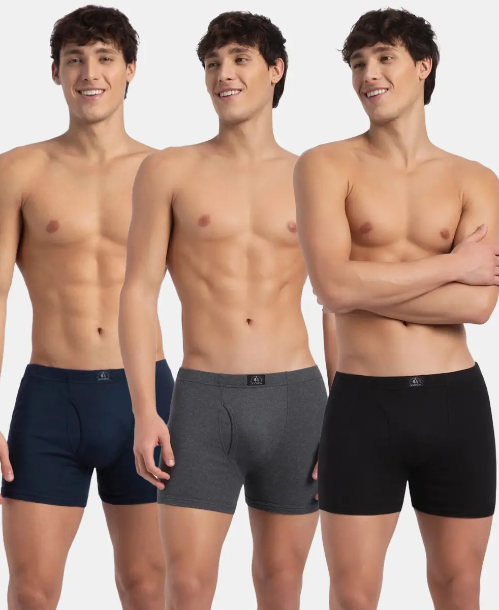 Super Combed Cotton Rib Solid Boxer Brief with Ultrasoft and Durable Waistband - Black/Navy/Charcoal Melange (Pack of 3) — image 1