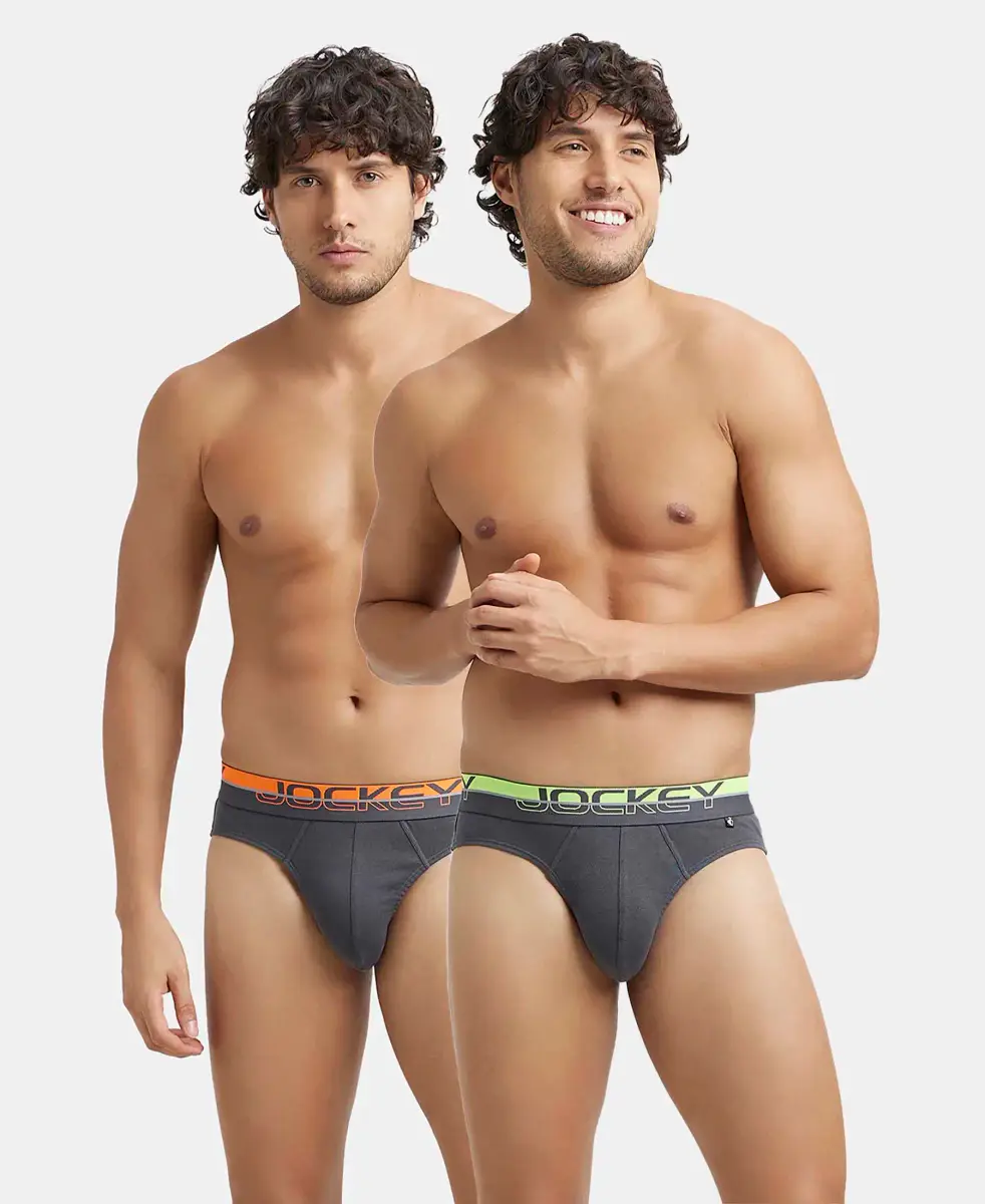 Super Combed Cotton Rib Solid Brief with Ultrasoft Waistband & StayFresh Treatment - Asphalt (Pack of 2) — image 1