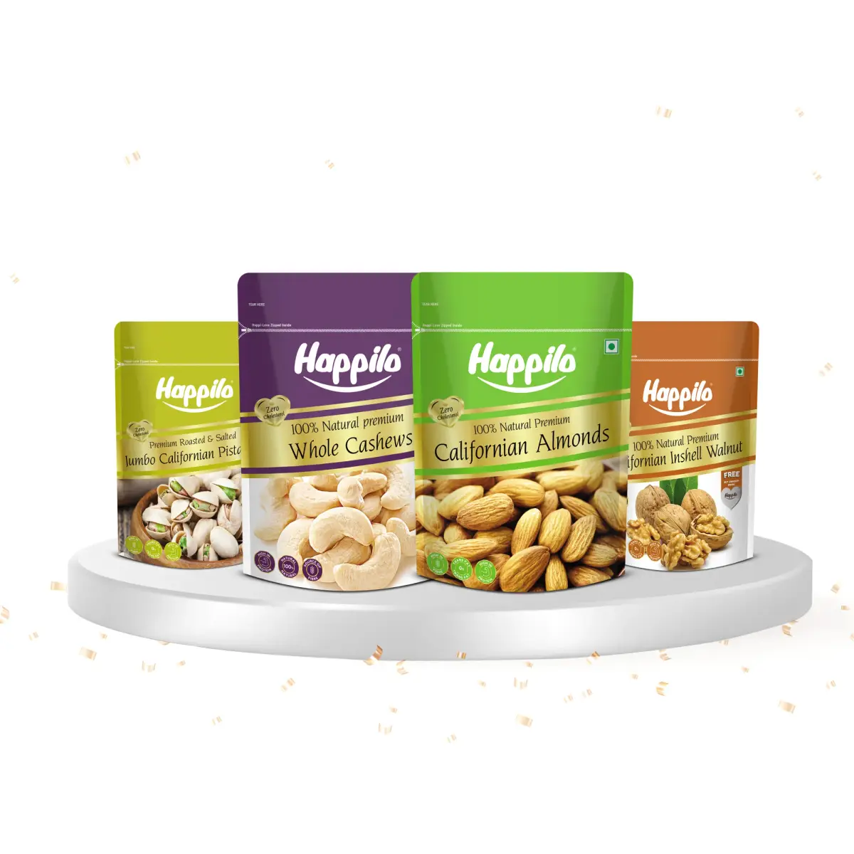 Happilo Premium Dry Fruit Combo 1400g (Almond 500g, Cashews 500g, Pistachios 200g & Inshell Walnuts 200g) — image 1