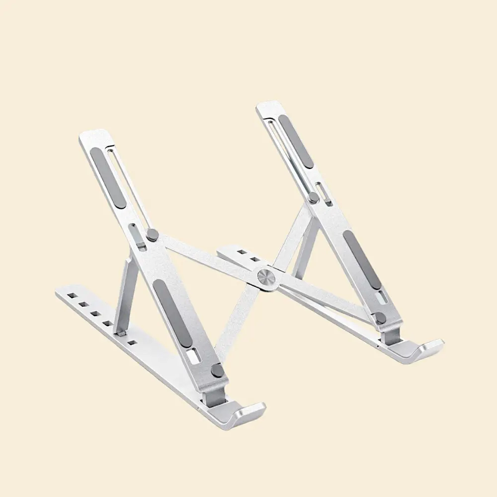 Folding Metal Laptop Stand With 7 Angle Adjustment- Silver — image 1
