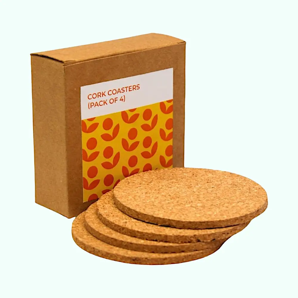 Plain Cork Coasters Set of 4- Natural Brown — image 1