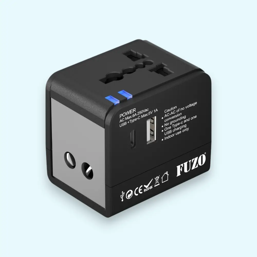 Fuzo TravelEase Universal Travel Adapter with Type C & USB Ports- Black — image 1
