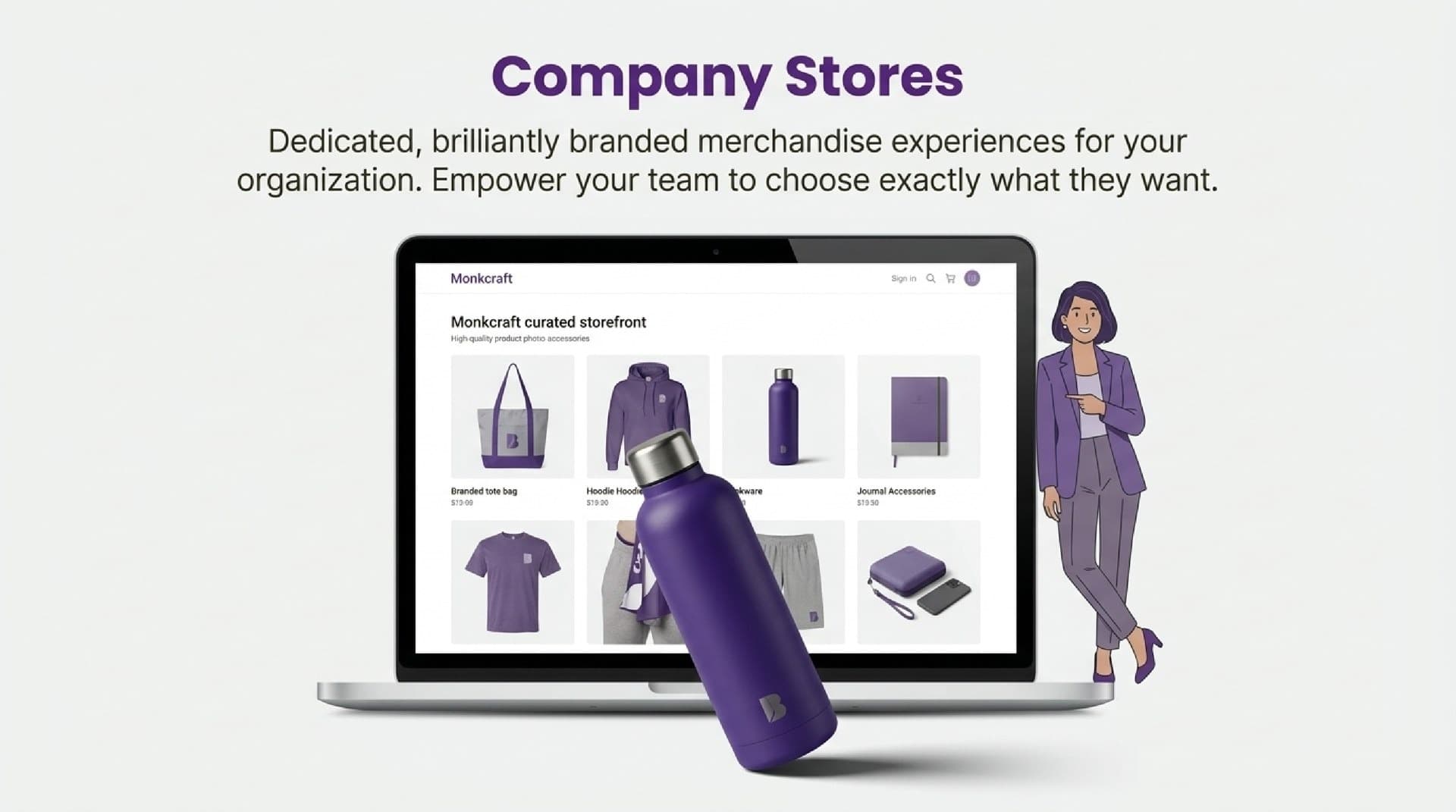 Company Store — branded storefront on a laptop with merchandise
